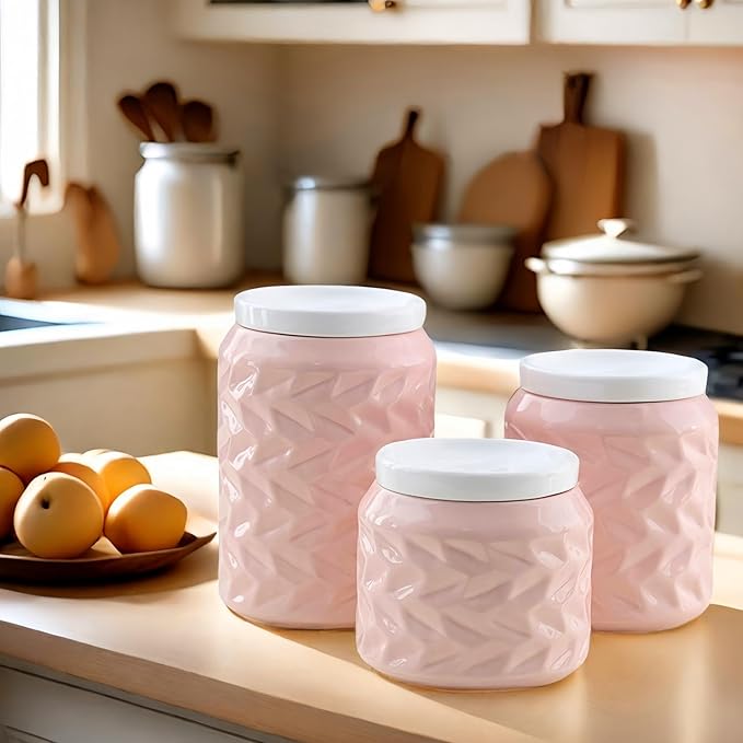 Ceramic Jar with Lid, 25.3oz Food Storage Jar with Airtight Seal Ceramic Lid for Sugar Tea Spice, Coffee Canister Sugar Container (Pink)