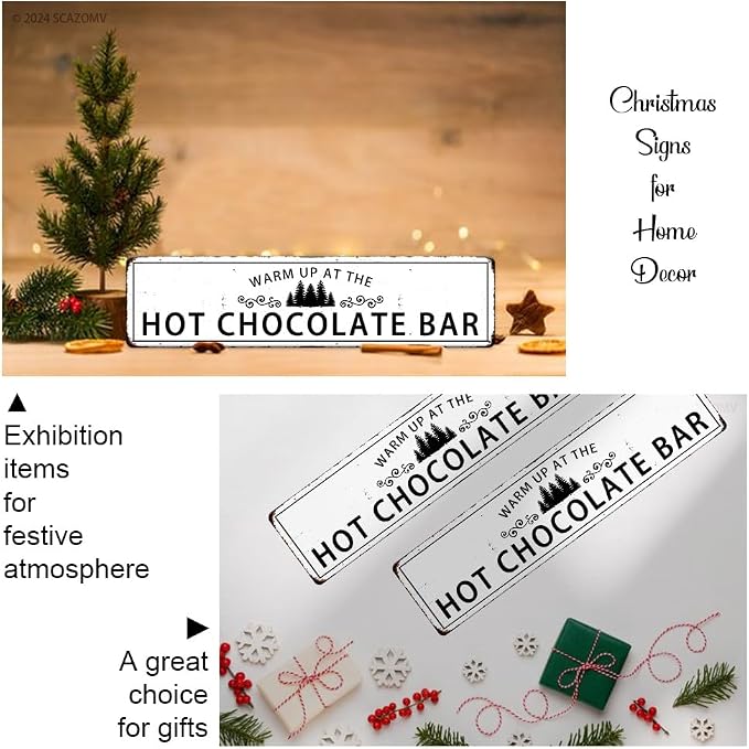 Warm Up At The Hot Chocolate Bar Christmas Metal Sign Vintage Print Art Poster Tin Hanging Plaque for Home Kitchen Patio Yard Cafe Coffee Bar Front Door Wall Decor Novelty Gift 16" x 4" - Image 5