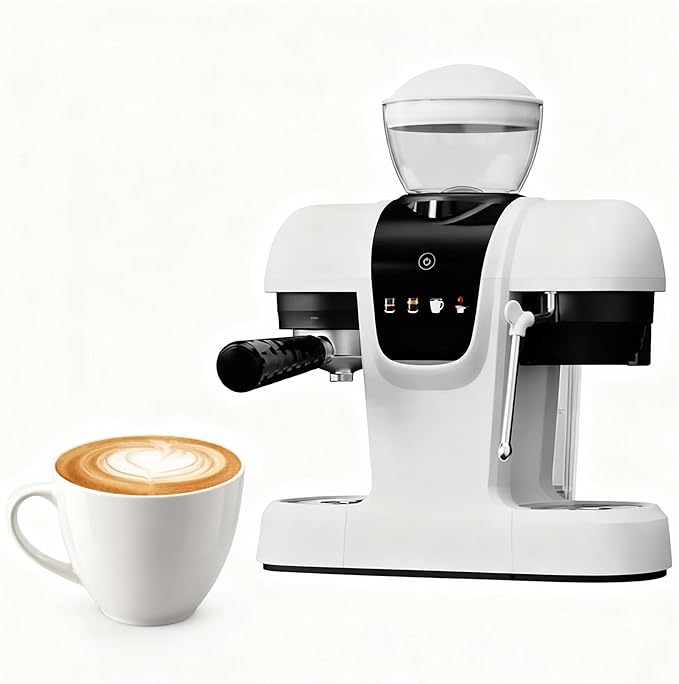20 Bar Espresso Machine with Grinder & Steam Wand - Semi Automatic Coffee Maker, NTC Intelligent Temp Control, 58mm Stainless Steel Portafilter, One-Touch Panel for Home Barista (Removable Water Tank)