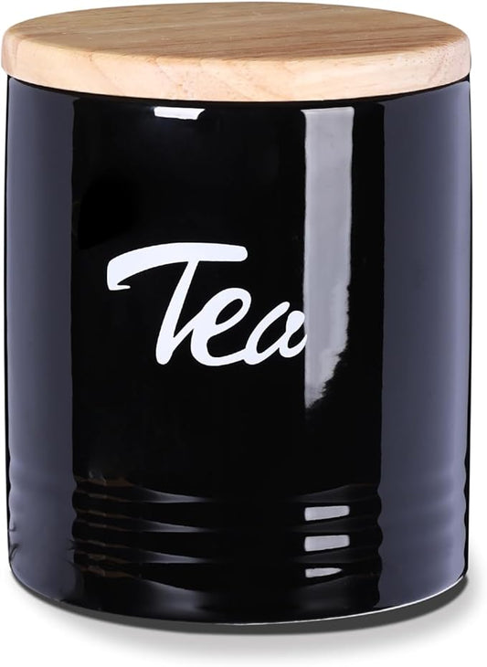LEETOYI Porcelain Food Storage Containers with Lid, 4.5 Inch 31oz, Black Labeled Tea