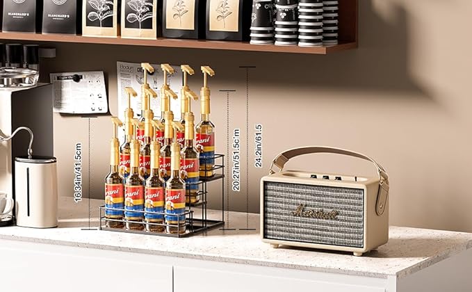 kimilus 12 Bottle Capacity Coffee Syrup Organizer 3 Tier Coffee Syrup Stand Shelf for Coffee Bar Kitchen Small Wine Rack for Bar Family Storage for Syrup Wine Dressing