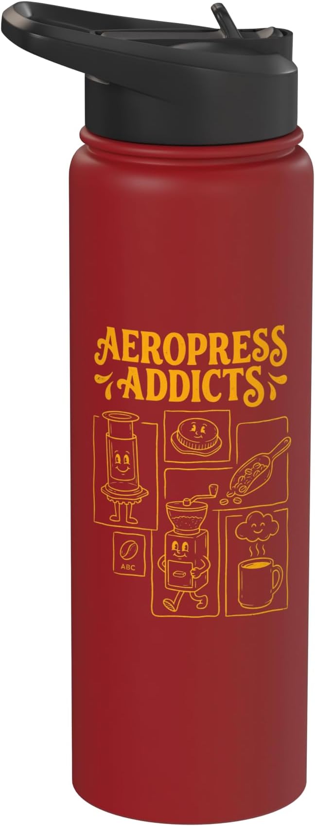 Kawaii Coffee Brewing Characters Shirts AeroPress Addicts Stainless Steel Insulated Water Bottle