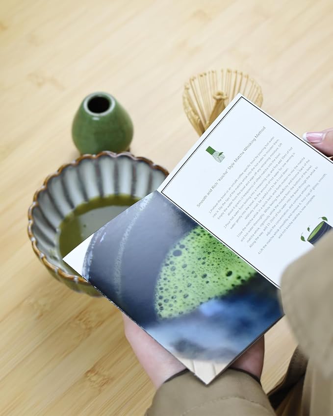 Artcome Matcha Tea Set - 17oz Petal-Shaped Matcha Bowl, Bamboo Whisk, Scoop, Whisk Holder & Brewing Guide - Japanese Tea Ceremony Tools for a Perfect Matcha Experience, Gradient Green