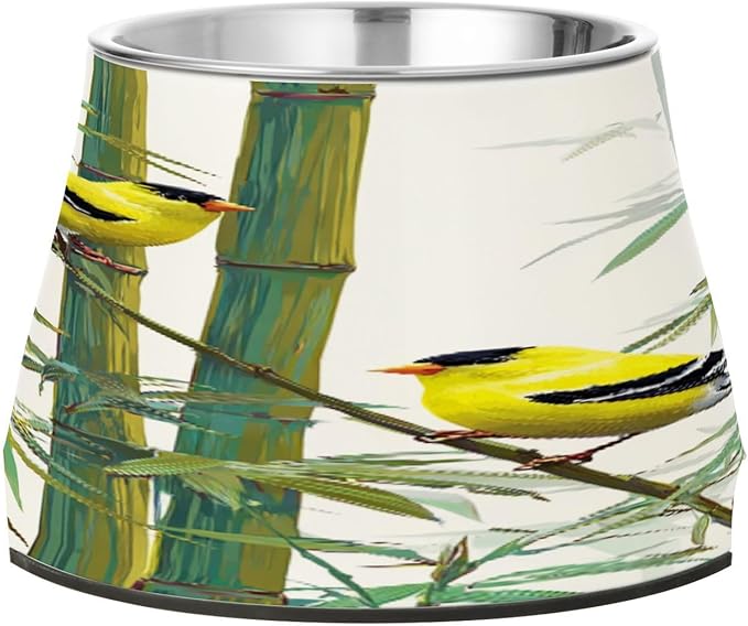 Yellow Birds bamboos 3D Pets Food Bowls Non Slip Stainless Steel Cats Food Bowls for Dogs Cats Rabbits Birds Whisker Relief