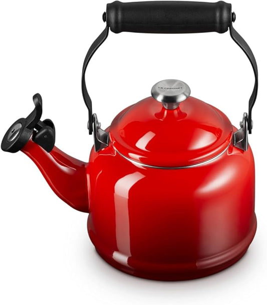 Le Creuset Enamel On Steel Demi Tea Kettle with Metal Finishes, 1.25 qt., Cerise