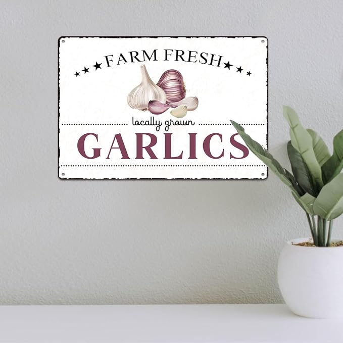 Vintage Garlics Metal Signs Wall Decor Funny Vegetables Art Poster Decorative for Home Farmhouse Kitchen Garden Cafe Bar Farm Porch Fence Yard 12X8 Inch Aluminium Hanging Plaque - Image 5