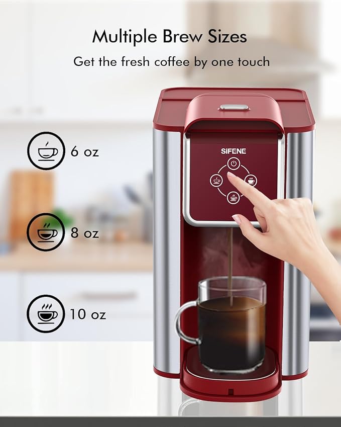 SIFENE KC101 3-in-1 Single Serve Coffee Maker, Compact & Portable, Compatible with K-Cup Pods Only, Ground Coffee & Tea, Fast Brew in 60 Seconds, 50oz Removable Reservoir, Easy to Clean, Red