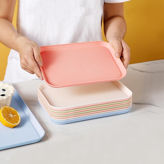 4 Pack Multicolo Plastic Serving Trays for Party Serving Food - Rectangular, 8.66 by 12 in, Heavy Duty Dessert Trays for Food Erving Platters for Party Tray Decor Veggie,Snack