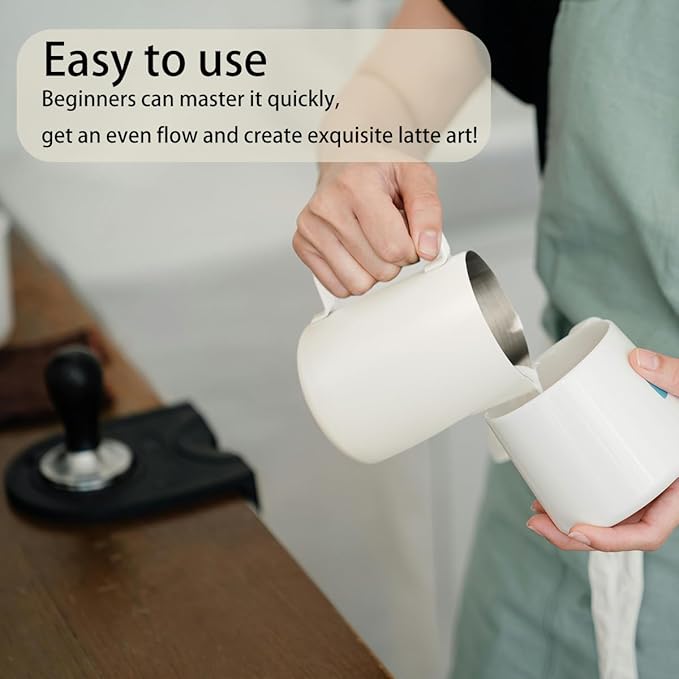 Milk Frother Cup, 12oz/350ml Milk Pitcher, Thickened 304 Stainless Steel Milk Frothing Pitcher for Espresso Coffee, Milk(White)
