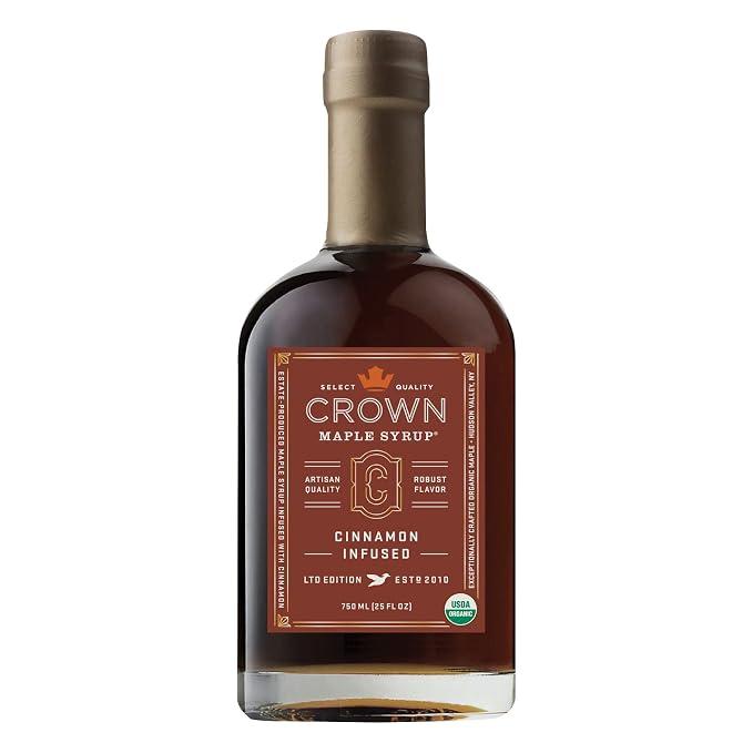 Crown Maple Certified Organic Cinnamon Infused Maple Syrup, Pure, Non-GMO Pairs well with Pancakes, Flavor Cocktails, Sticky Buns, Waffles, 25 Fl Oz (Pack of 1) by CrownMaple