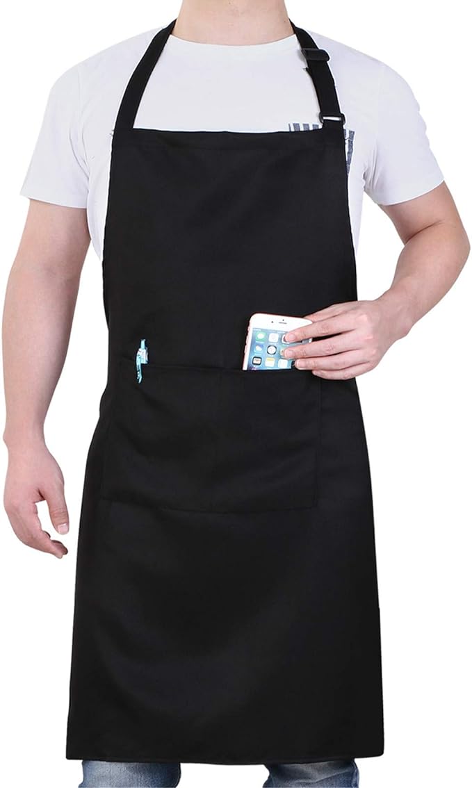 Will Well Chef Apron for Men and Women - 33" x 27" Large with 38" Waist Ties for a Comfy and Snug Fit, Durable and Lightweight, with 2 Spacious Pockets for Your Cooking Essentials - 1-Pack, Black | Unisex 33'' x 27'' Oil & Water Resistant Soft Kitchen ... by WillWell