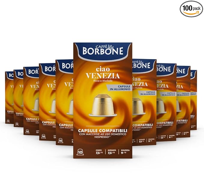 Caffè Borbone Ciao Venezia Aluminum Capsules Compatible with Nespresso Original Machines, Medium Roast, 100 Count