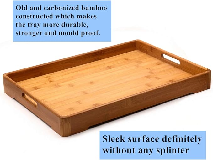 Bamber Large Bamboo Serving Tray Decorative Coffee Tea Platter 18 x 13 x 1.2 Inches