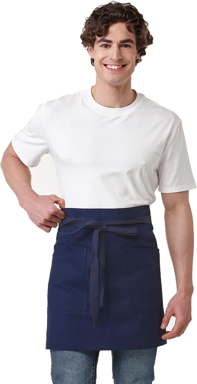 Waist Apron for Men Server Bistro Half 4251BY | Adjustable Half Bistro Apron for Waiters Bartenders, Polyester Cotton Canvas, Durable & Comfortable by Guolamy