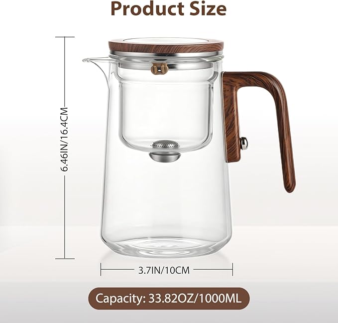 Tea Infuser Enchanti Tea Pot, Magic Glass Teapot with Infusers for Loose Tea, Detachable Glass Tea Brewer, Ideal for Tea Steeper 1000ML/33.82oz
