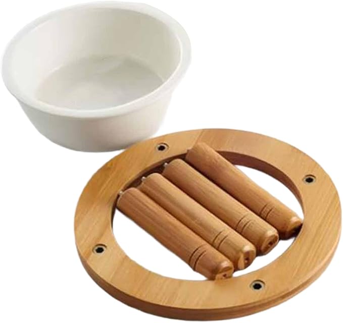 Elevated Cat Bowl Ceramic Bowl Feeder Bamboo Wood Stand Whisker Water Assembly Suitable for Indoor Feeding Pet Owne, 18cmx18cmx12cm
