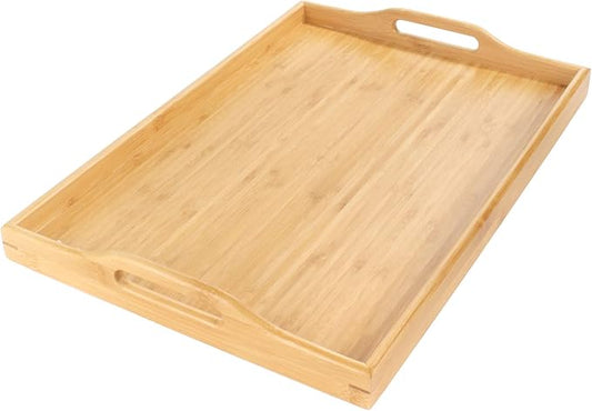 BambooMN Organic Bamboo Serving Tray with Handles, Breakfast Tray, Serving, Eating, Kitchen, Vanity, 17" x 12.5" x 2" - 1 Tray