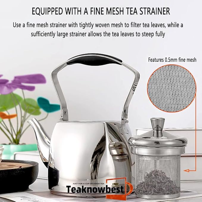 Stainless Steel Teapot with Infuser, Teapot for Loose Leaf Tea 68oz, Teapot for Stovetop, Mirror Finished, Dishwasher Safe (2000ml)