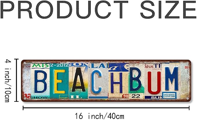Vintage License Plate BEACH BUM Sign – 16x4 Inch Rustic Tin Wall Décor for Beach House, Coastal Cottage, Patio, Poolside or Tropical Bar - Image 2