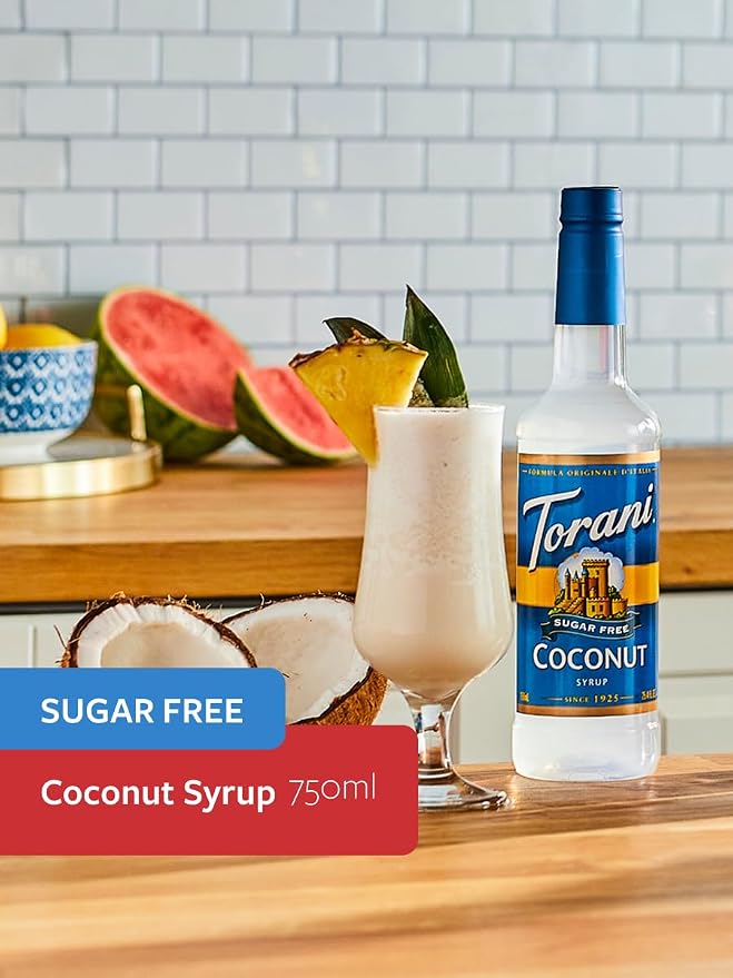 Torani Sugar Free Coffee Syrup, Coconut Flavored Syrup for Drinks, Zero Calorie, Pump Included, 25.4 Fl Oz - Image 2