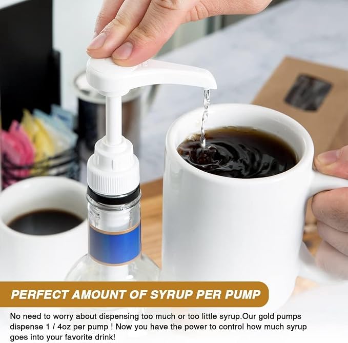 12 Pcs Syrup Pumps Dispenser, Compatible with 25.4 Oz/750ml Bottles, Great for Home & Coffee Bar Drinking Mixes, Tea, Beverage, Cocktails, Plus Spoons(Gold 5.23") - Image 6