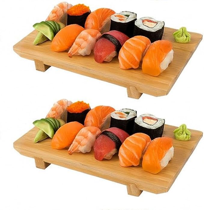 Bamboo Sushi Plate Japanese Style Sushi Serving Tray, Wooden Sushi Board & Sashimi Platter – Natural Eco-Friendly Bamboo Tableware for Sushi Rolls, Nigiri & Appetizers (11.81" × 7.87", Count, 10)