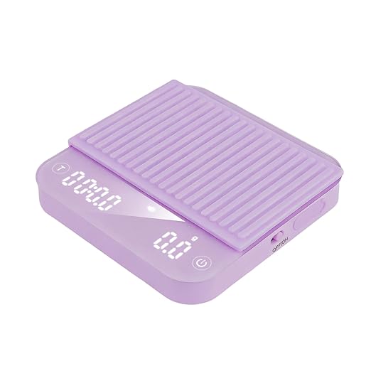 ShanSon Mini Coffee Scale with Timer,0.1g High Precision Espresso Scale,2kg/0.1g Digital Kitchen Scale with Flow Rate,USB-C Rechargeable,Waterproof Surface,Auto Timer for Pour Over & Espresso,Purple