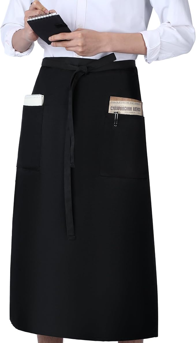 Xtinmee 4 Pcs Bistro Aprons 2 Pockets 32" Waterproof Half Waist Black | Server Aprons with 2 Pockets Unisex, Long Waist Ties, for Halloween Party Chef Waiter Bartender Cooking Restaurant Cafes - Image 3