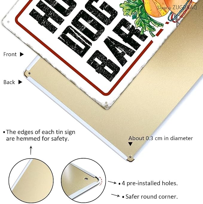 Hot Dog Bar Tin Signs Vintage Metal Sign Funny Food Art Printing Poster Wall Decor for Home Kitchen Bar Restaurant Cafe Pub Indoor Outdoor 12x8 Inch Hanging Plaque - Image 3