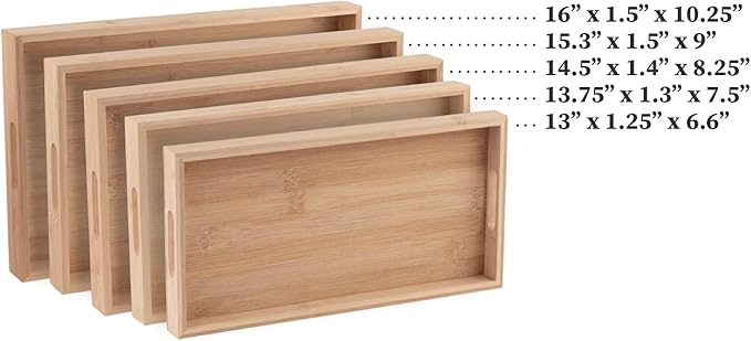 Bamboo Serving Tray Bamboo Decor - Five Piece Nested Breakfast Bamboo Tray - Wood Crafts Trays for Organizing | Bathroom Tray - Food Trays for Party Buffet Montessori Wooden Trays for Serving