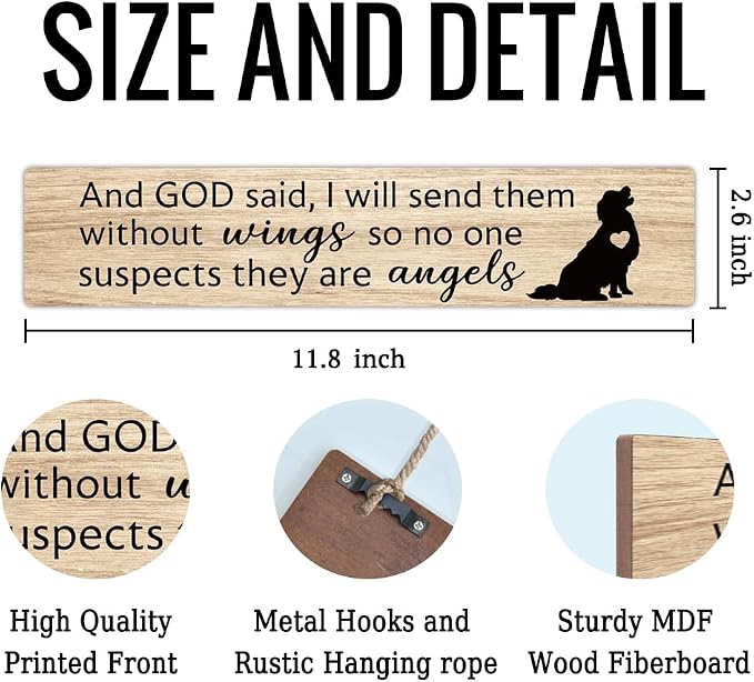 AGMDESIGN And God Said I Will Send Them Without Wings So No One Suspects They Are Angels Wooden Sign, Dog Cat Lovers Sign, Pet Lover Gifts for Woman Mother Aunt Grandma, Pet Commemorative Gifts - Image 2