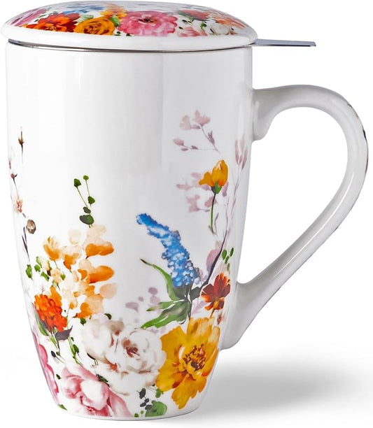 GBHOME Tea Mug with Infuser and Lid, 18 Ounce Large Ceramic Loose Leaf Tea Cup, Microwave, Dishwasher Safe Tea Steeping Mug, Pefect Gift For Tea Lover.