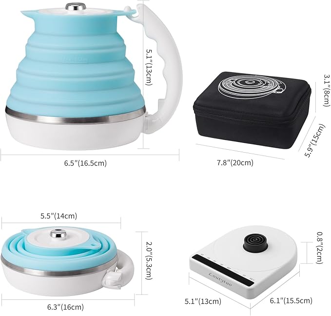 Ultrathin Food Grade Silicone Travel Foldable Electric Kettle Variable Temperature Control with Travel Bag, Dual Voltage & Auto Shut off & Boil Dry Protection & Keep Warm, 555ML 100-240V US Plug