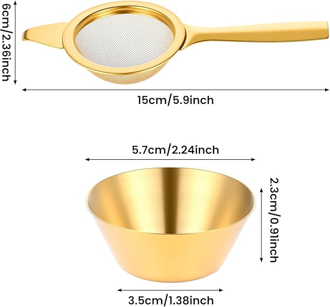 2.2" Gold Matcha Sifter Strainer 30 Fine Mesh Strainer Small Sifters for Matcha Stainless Steel Sieve Sifter with Handle, Small Metal Strainers for Loose Tea Cocktail Coffee
