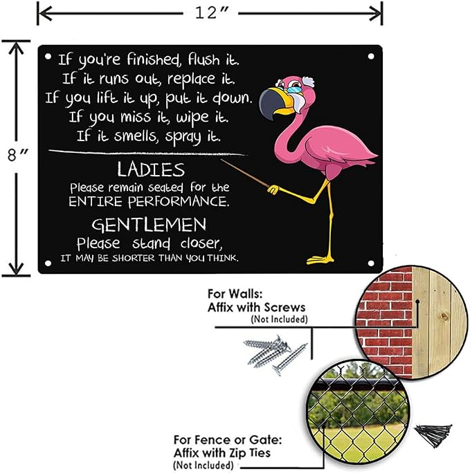 ERMUHEY Pink Flamingo Bathroom Rules Sign Metal Tin Signs, Bathroom Rules Poster for Home Office Bedroom Cafes Bars Pub Man Cave Wall Decor Poster Sign 12x8 Inch - Image 2