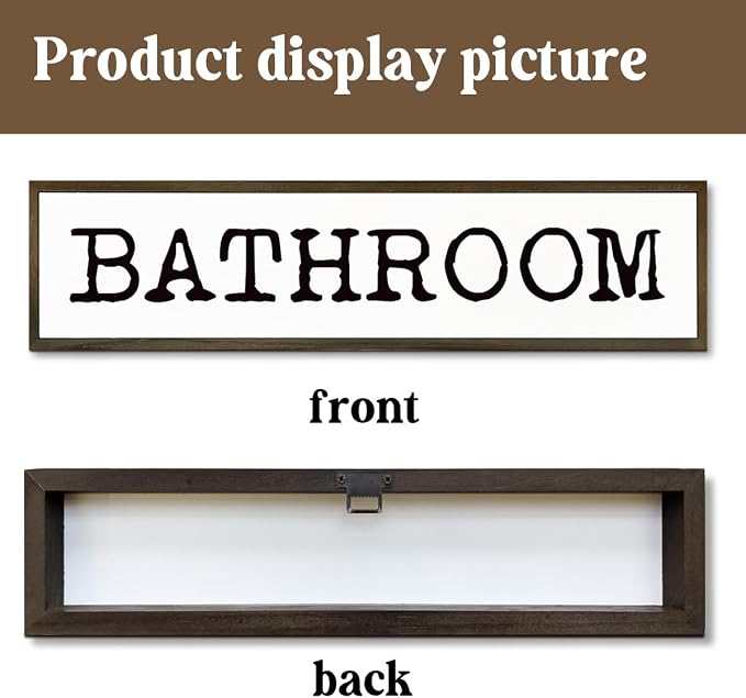 Bathroom Signs Decor, Rustic Hanging Signs and Plaques, Decorative Wall Art, Farmhouse Home Decor, Bathroom Decoration for Table Shelf, Framed Wooden Box Sign 17.8x4x1.2 inches - Image 3