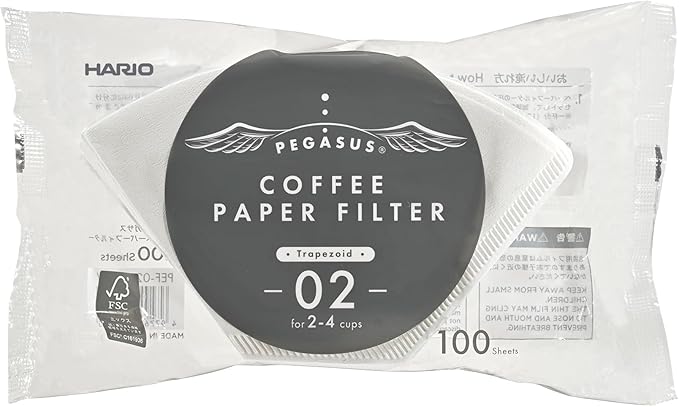 Hario Pegasus Flat Bottom Filters, Size 02, White, 100ct