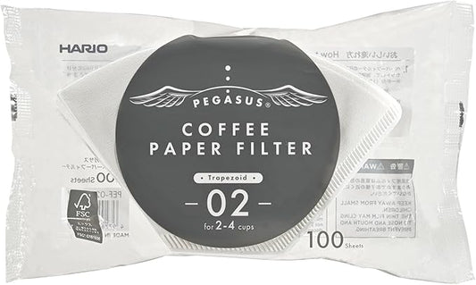 Hario Pegasus Flat Bottom Filters, Size 02, White, 100ct