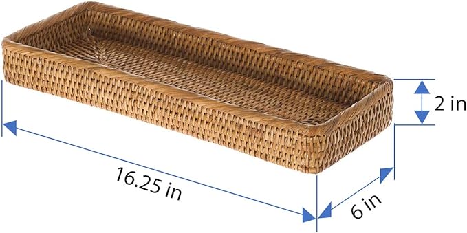 La Jolla Elongated Rattan Vanity Tray (Honey-Brown)