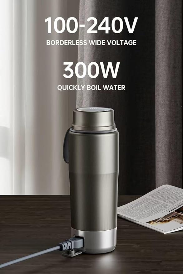 Pure Titanium Travel Kettle, 520ML Portable Electric Kettle, 12 Temp Presets, Dual Voltage 100-240V, Temp Control, Fast Boil, BPA-Free, Leak-Proof for Tea, Coffee, Baby Formula, Office & Hotel (Gray)