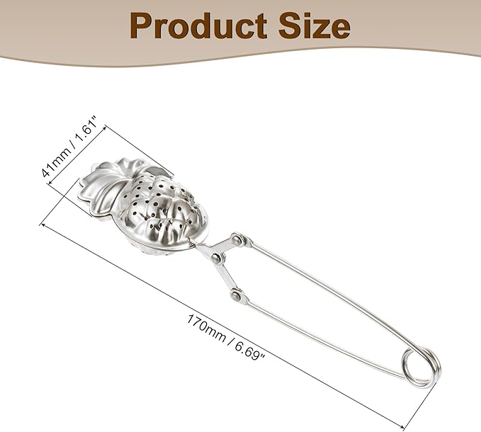 uxcell Pineapple Snap Tea Ball Infuser with Handle, Loose Tea Steeper, Stainless Steel Tea Strainer for Brew Loose Leaf Tea, Silver