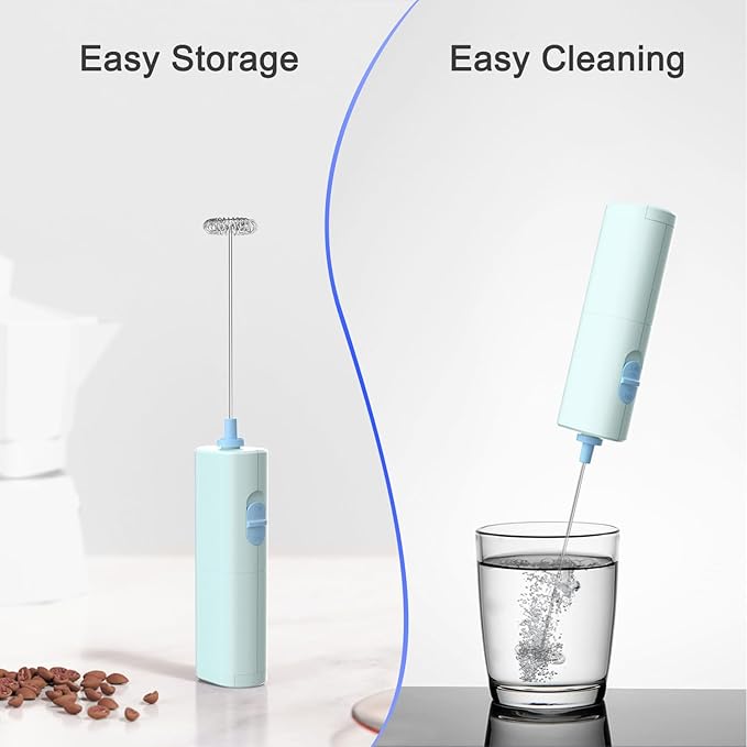 Portable Coffee Frother by ELMWAY, Battery Operated Electric Whisk, Mini Milk Frother Handled for Coffee, Latte, Matcha and Protein Powder - Light Blue