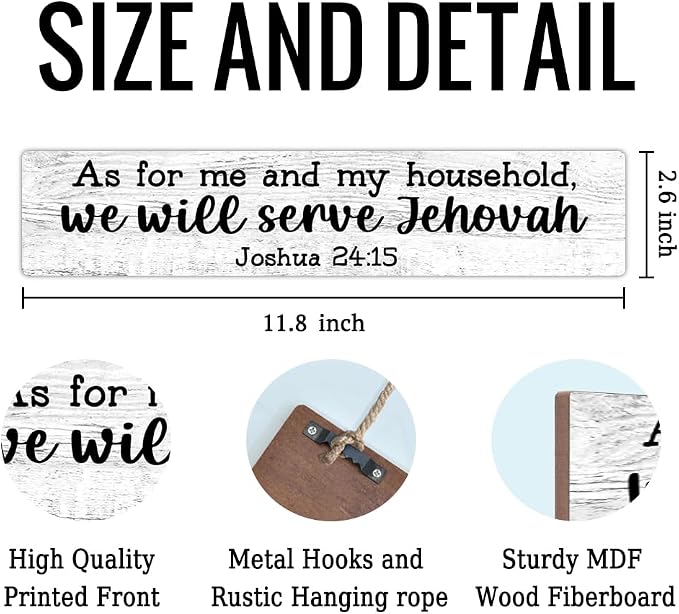 AGMDESIGN As for Me And My Household We Will Serve Jehovah Wood Sign, Faith-Based Wall Decor for Shelf Desk Door, Christian Jesus Hanging Wooden Plaque for Prayer Room Home Bedroom Farmhouse - Image 2