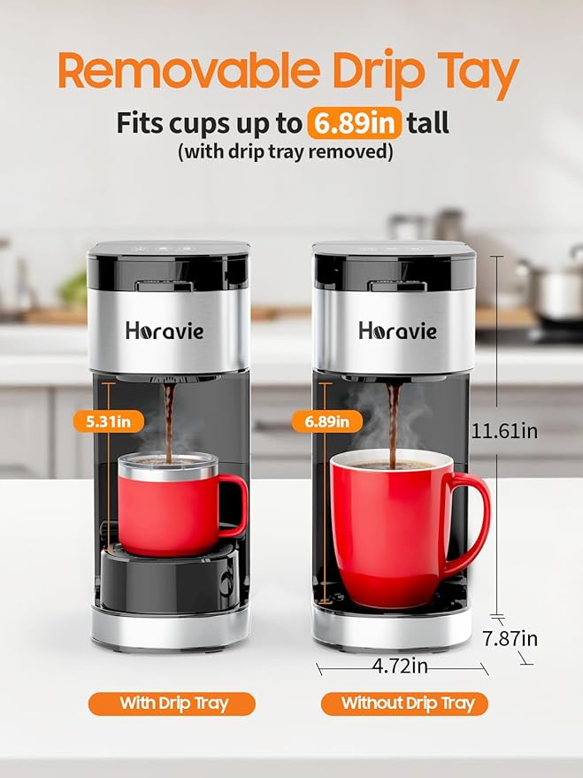 Single Serve Coffee Maker, Hot and Iced Coffee Maker for K Cup and Ground, 6 to 14 Oz Brew Sizes Single Cup Coffee Maker with Descaling Alert, Ideal for Home, Travel, RV and Dorm,Black