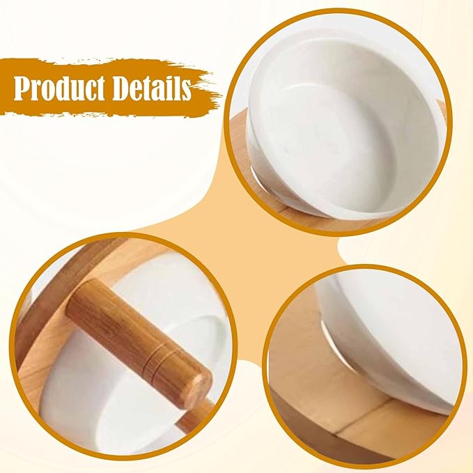 Elevated Cat Bowl Ceramic Bowl Feeder Bamboo Wood Stand Whisker Water Assembly Suitable for Indoor Feeding Pet Owne, 18cmx18cmx12cm
