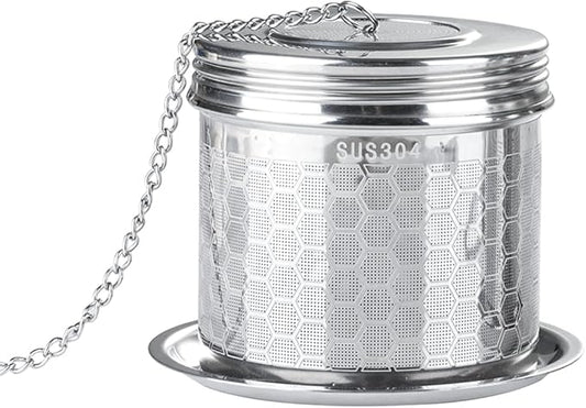Tea Infuser Tea Strainer for Loose Tea, Stainless Steel Tea Ball with Chain Hook and Drip Tray, Extra Fine Mesh Tea Filter for Brew Tea, Spices & Seasonings (1Pack，2.95in）