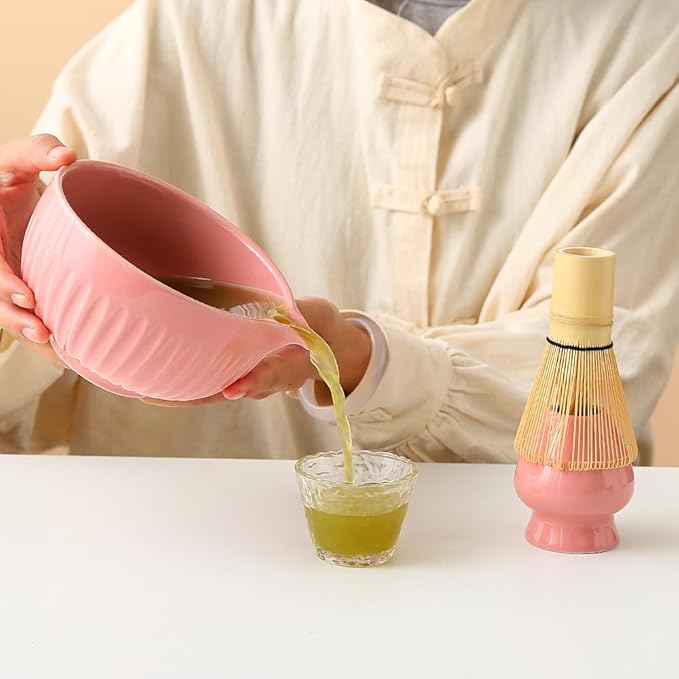 Matcha Bowl 2-Piece Traditional Ceramic Tea Bowls Matcha bowl with spout Classic Design Suitable for Daily Use & Tea Ceremony