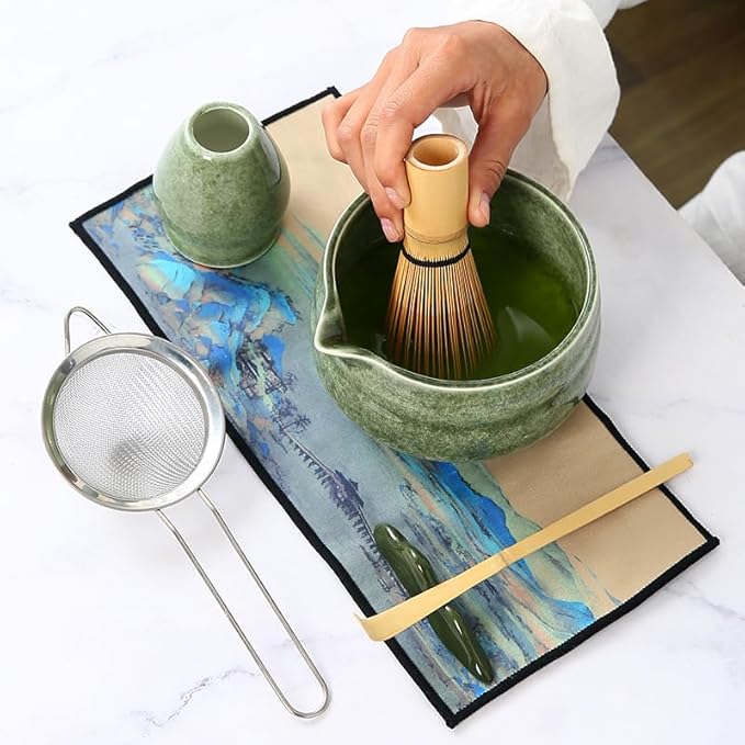 7pcs matcha whisk set - Matcha Bowl with Spout, 1 Matcha Whisk ，green matcha kit