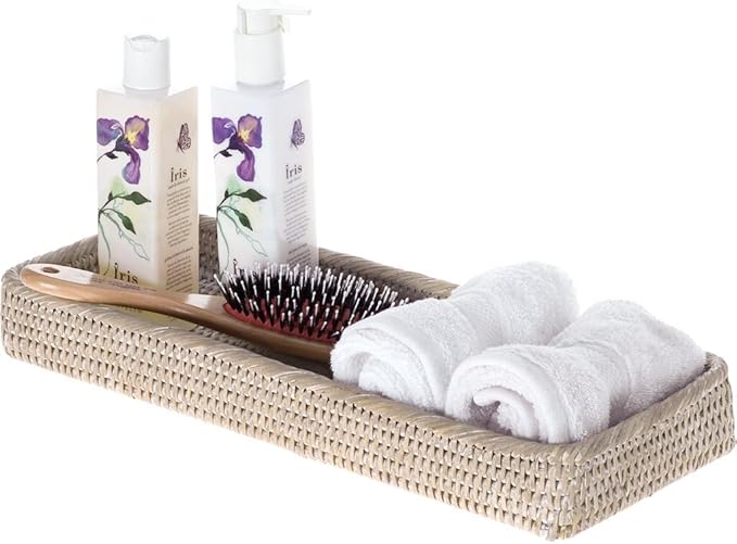 La Jolla Elongated Rattan Vanity Tray (White-Wash)