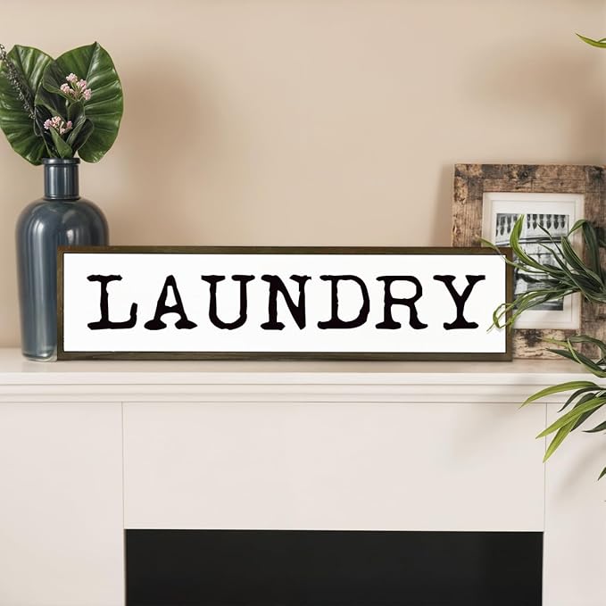 Laundry Signs Wall Decor, Rustic Hanging Decor, Wood Sign for Home Bathroom Laundry Room, Farmhouse Table Shelf Decoration, Framed Box Wood Signs 17.8x4x1.2 inches - Image 5